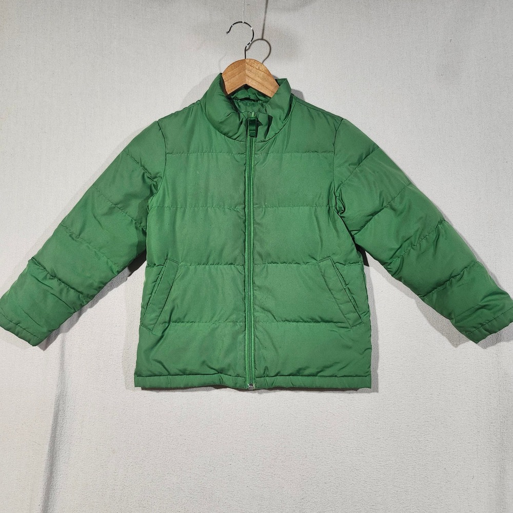 Lands' End Kids Green Down Puffer Jacket Size M 5-6 Quilted Winter Coat 434253